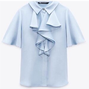 Zara Sky Blue Ruffle Front Top